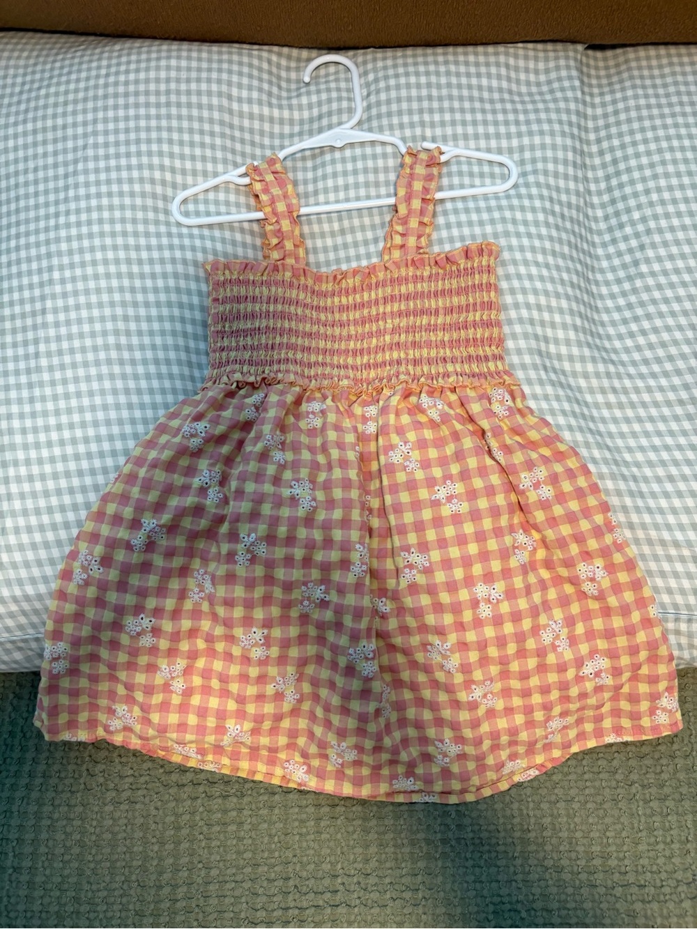 Gymboree Pink and Yellow Gingham Ruffle Sundress with Eyelet Flowers